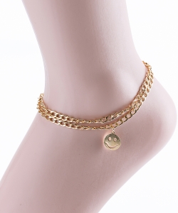 Double Layer Smiley Chain Anklet AN320033 GOLD